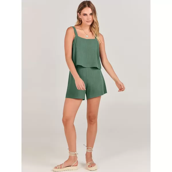 imageANRABESS Womens 2 Piece Outfits Linen Square Neck Crop Short Set Lounge Matching Sets 2024 Summer Trendy ClothesGreen