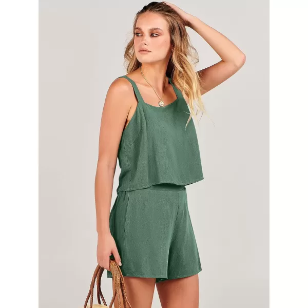 imageANRABESS Womens 2 Piece Outfits Linen Square Neck Crop Short Set Lounge Matching Sets 2024 Summer Trendy ClothesGreen