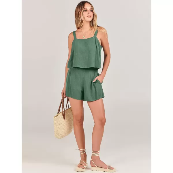 imageANRABESS Womens 2 Piece Outfits Linen Square Neck Crop Short Set Lounge Matching Sets 2024 Summer Trendy ClothesGreen