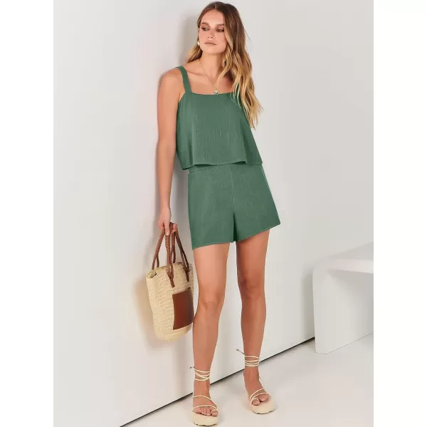 imageANRABESS Womens 2 Piece Outfits Linen Square Neck Crop Short Set Lounge Matching Sets 2024 Summer Trendy ClothesGreen