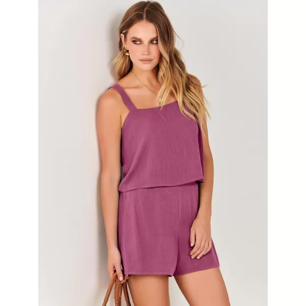 imageANRABESS Womens 2 Piece Outfits Linen Square Neck Crop Short Set Lounge Matching Sets 2024 Summer Trendy ClothesHot Pink