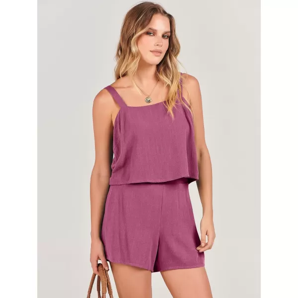 imageANRABESS Womens 2 Piece Outfits Linen Square Neck Crop Short Set Lounge Matching Sets 2024 Summer Trendy ClothesHot Pink