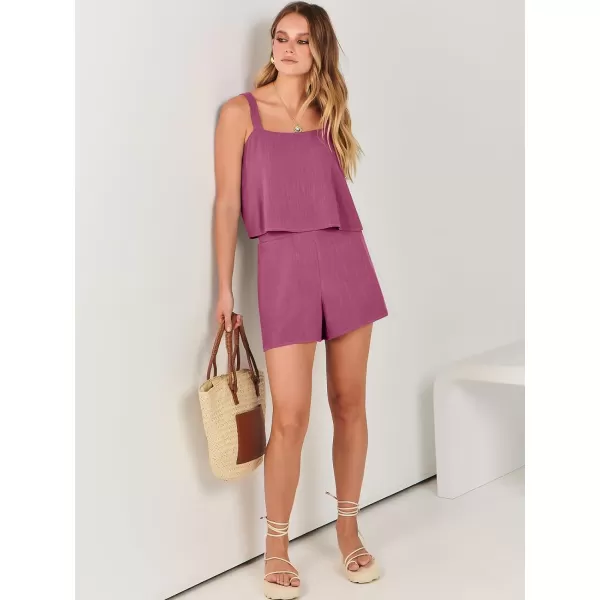 imageANRABESS Womens 2 Piece Outfits Linen Square Neck Crop Short Set Lounge Matching Sets 2024 Summer Trendy ClothesHot Pink