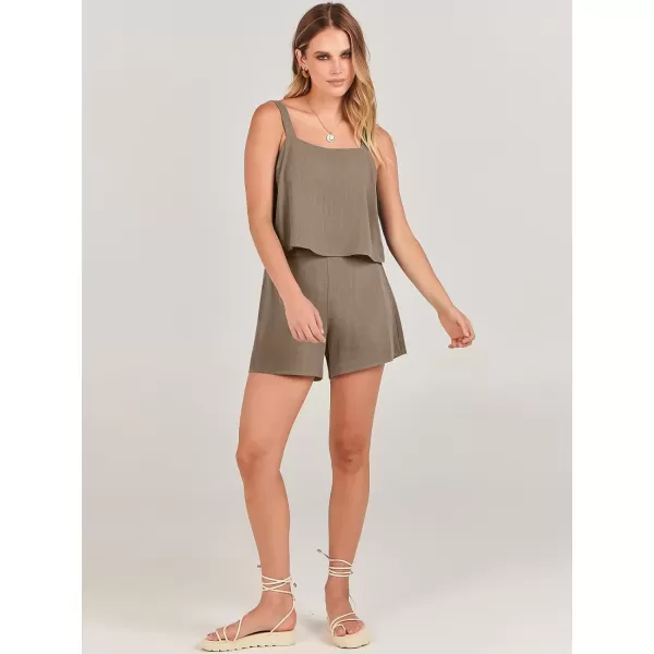 imageANRABESS Womens 2 Piece Outfits Linen Square Neck Crop Short Set Lounge Matching Sets 2024 Summer Trendy ClothesKhaki