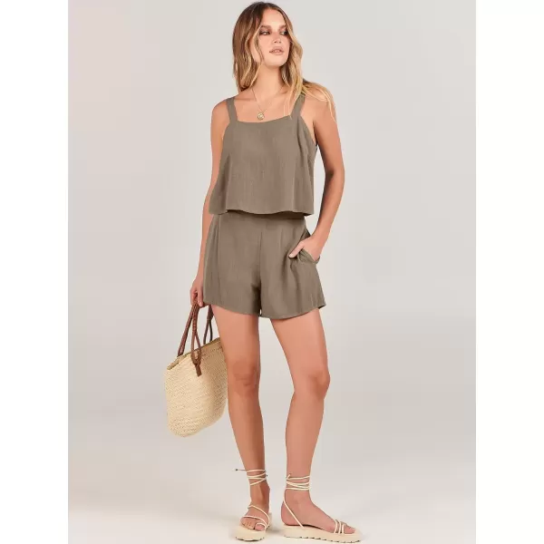 imageANRABESS Womens 2 Piece Outfits Linen Square Neck Crop Short Set Lounge Matching Sets 2024 Summer Trendy ClothesKhaki