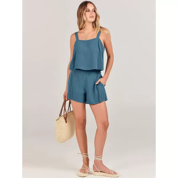 imageANRABESS Womens 2 Piece Outfits Linen Square Neck Crop Short Set Lounge Matching Sets 2024 Summer Trendy ClothesLakeblue
