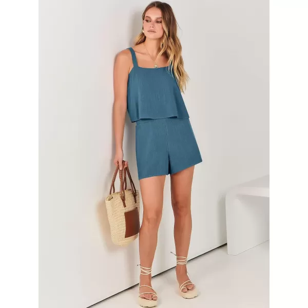 imageANRABESS Womens 2 Piece Outfits Linen Square Neck Crop Short Set Lounge Matching Sets 2024 Summer Trendy ClothesLakeblue