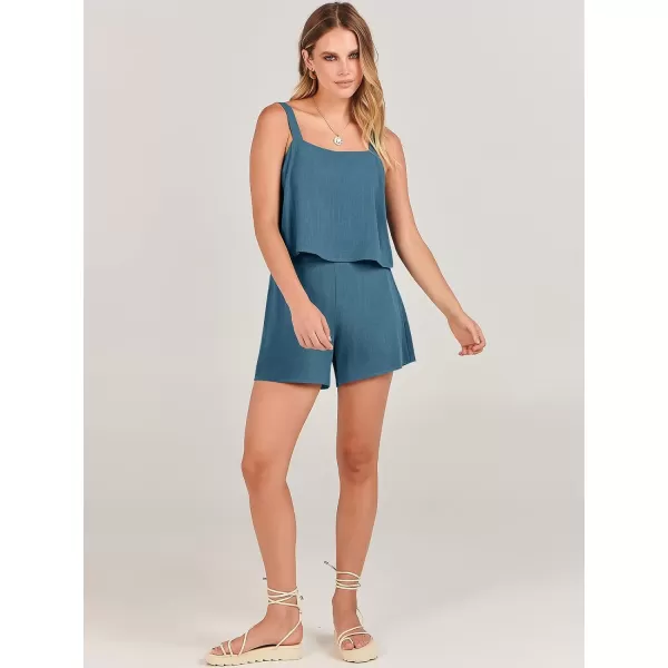 imageANRABESS Womens 2 Piece Outfits Linen Square Neck Crop Short Set Lounge Matching Sets 2024 Summer Trendy ClothesLakeblue