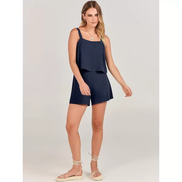 imageANRABESS Womens 2 Piece Outfits Linen Square Neck Crop Short Set Lounge Matching Sets 2024 Summer Trendy ClothesNavy Blue