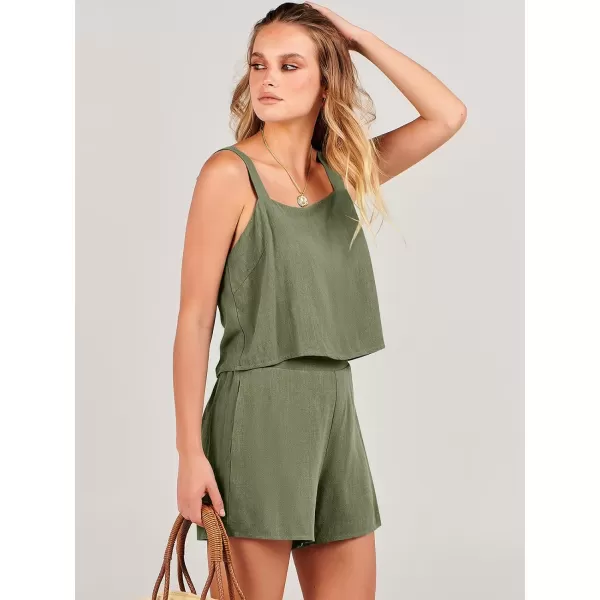 imageANRABESS Womens 2 Piece Outfits Linen Square Neck Crop Short Set Lounge Matching Sets 2024 Summer Trendy ClothesOlive