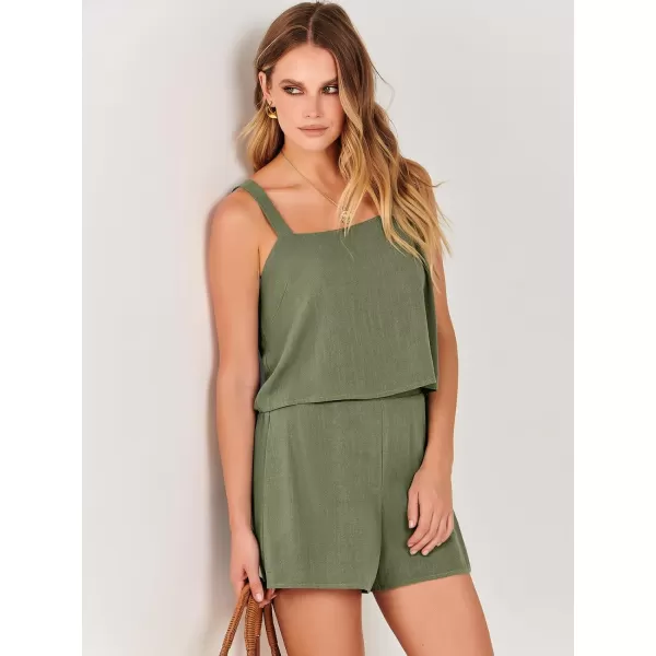 imageANRABESS Womens 2 Piece Outfits Linen Square Neck Crop Short Set Lounge Matching Sets 2024 Summer Trendy ClothesOlive