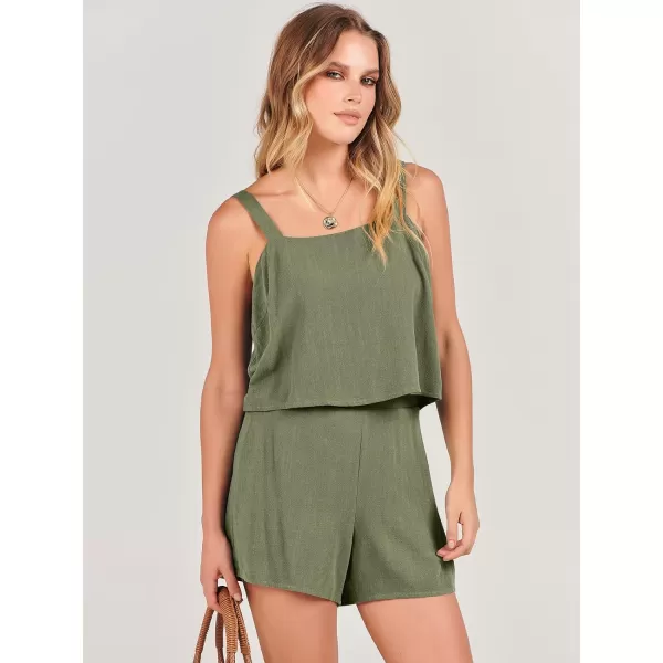 imageANRABESS Womens 2 Piece Outfits Linen Square Neck Crop Short Set Lounge Matching Sets 2024 Summer Trendy ClothesOlive