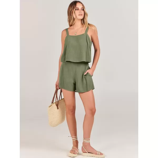 imageANRABESS Womens 2 Piece Outfits Linen Square Neck Crop Short Set Lounge Matching Sets 2024 Summer Trendy ClothesOlive