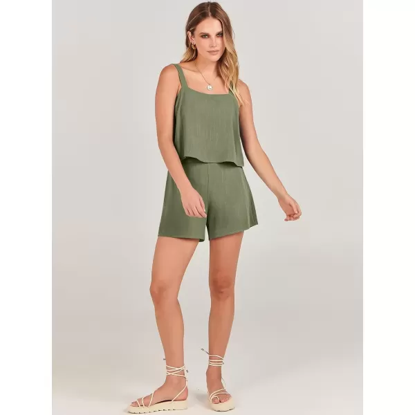 imageANRABESS Womens 2 Piece Outfits Linen Square Neck Crop Short Set Lounge Matching Sets 2024 Summer Trendy ClothesOlive
