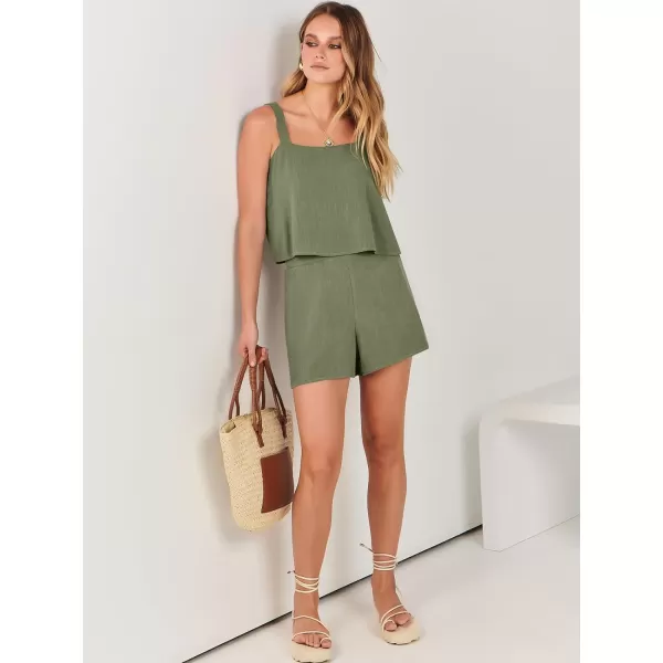imageANRABESS Womens 2 Piece Outfits Linen Square Neck Crop Short Set Lounge Matching Sets 2024 Summer Trendy ClothesOlive