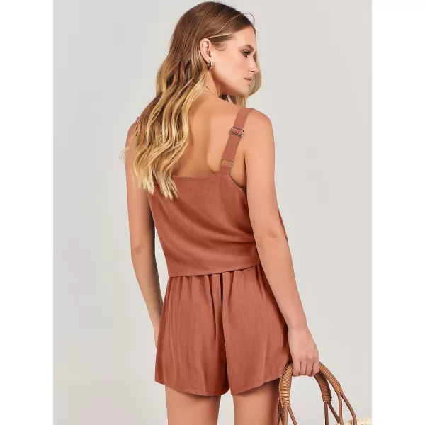 imageANRABESS Womens 2 Piece Outfits Linen Square Neck Crop Short Set Lounge Matching Sets 2024 Summer Trendy ClothesOrange Rust