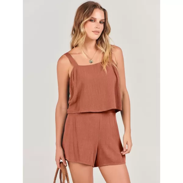 imageANRABESS Womens 2 Piece Outfits Linen Square Neck Crop Short Set Lounge Matching Sets 2024 Summer Trendy ClothesOrange Rust