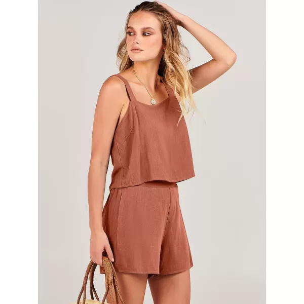 imageANRABESS Womens 2 Piece Outfits Linen Square Neck Crop Short Set Lounge Matching Sets 2024 Summer Trendy ClothesOrange Rust