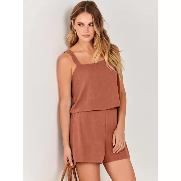 imageANRABESS Womens 2 Piece Outfits Linen Square Neck Crop Short Set Lounge Matching Sets 2024 Summer Trendy ClothesOrange Rust