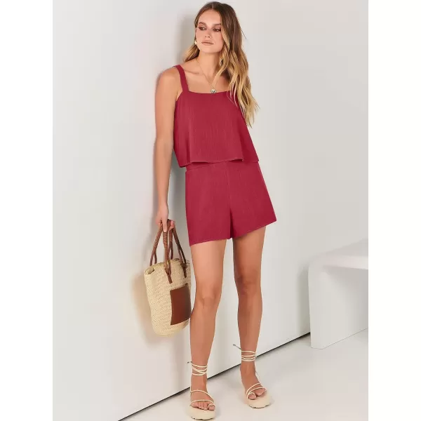 imageANRABESS Womens 2 Piece Outfits Linen Square Neck Crop Short Set Lounge Matching Sets 2024 Summer Trendy ClothesRed