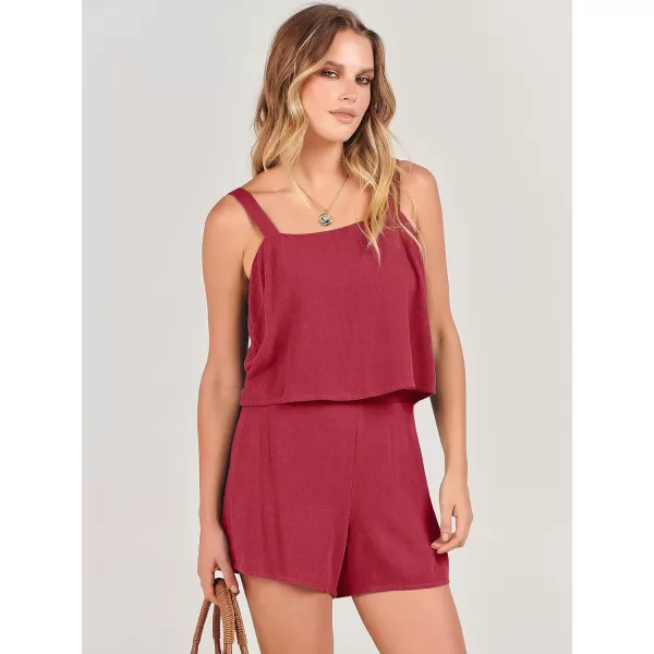 imageANRABESS Womens 2 Piece Outfits Linen Square Neck Crop Short Set Lounge Matching Sets 2024 Summer Trendy ClothesRed