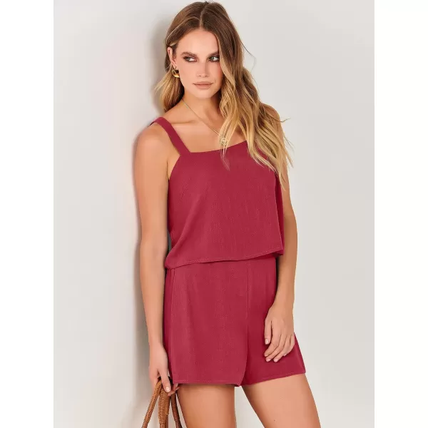 imageANRABESS Womens 2 Piece Outfits Linen Square Neck Crop Short Set Lounge Matching Sets 2024 Summer Trendy ClothesRed