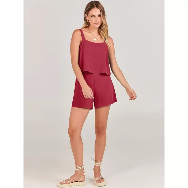 imageANRABESS Womens 2 Piece Outfits Linen Square Neck Crop Short Set Lounge Matching Sets 2024 Summer Trendy ClothesRed