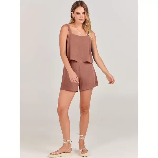 imageANRABESS Womens 2 Piece Outfits Linen Square Neck Crop Short Set Lounge Matching Sets 2024 Summer Trendy ClothesRust