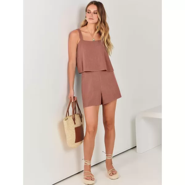 imageANRABESS Womens 2 Piece Outfits Linen Square Neck Crop Short Set Lounge Matching Sets 2024 Summer Trendy ClothesRust