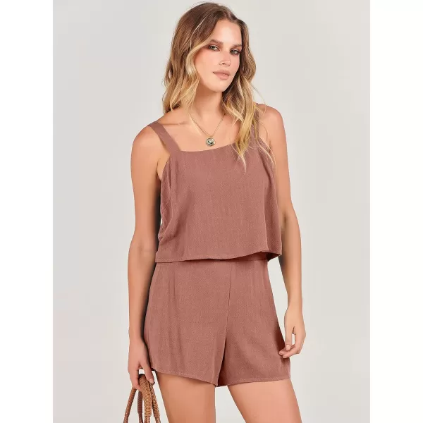 imageANRABESS Womens 2 Piece Outfits Linen Square Neck Crop Short Set Lounge Matching Sets 2024 Summer Trendy ClothesRust