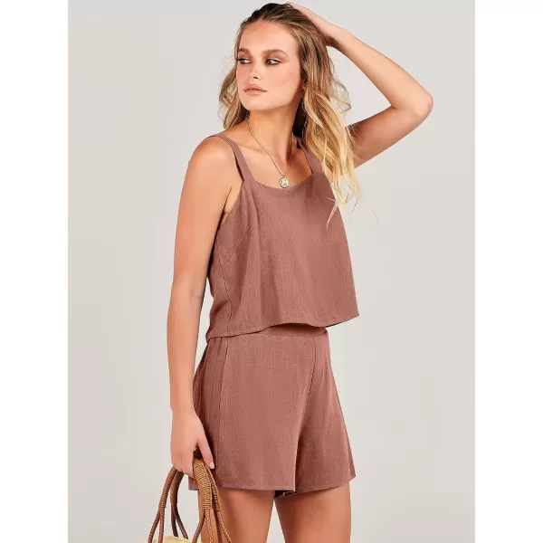 imageANRABESS Womens 2 Piece Outfits Linen Square Neck Crop Short Set Lounge Matching Sets 2024 Summer Trendy ClothesRust
