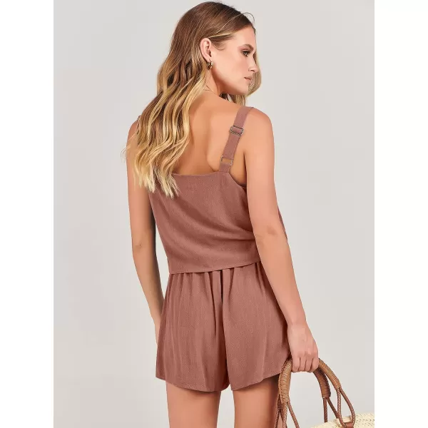 imageANRABESS Womens 2 Piece Outfits Linen Square Neck Crop Short Set Lounge Matching Sets 2024 Summer Trendy ClothesRust