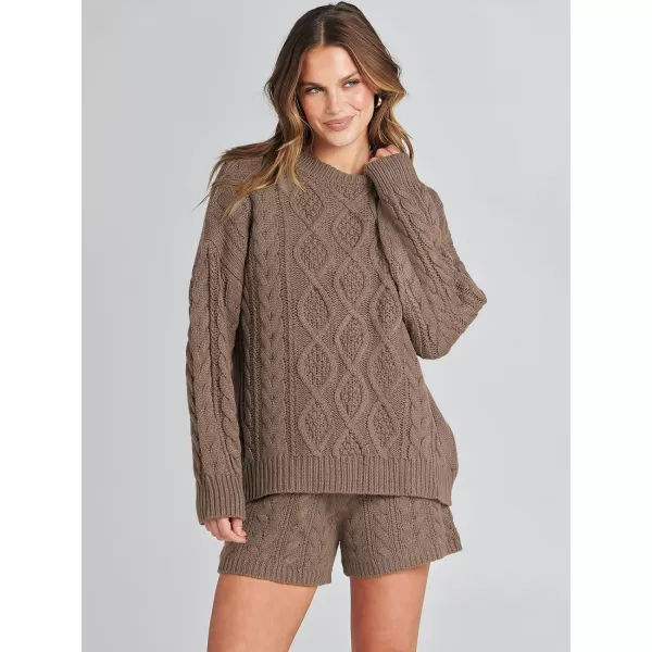 imageANRABESS Womens 2 Piece Outfits Long Sleeve Cable Knit Chunky Oversized Pullover Sweaters Winter Lounge Loungewear SetsBrown