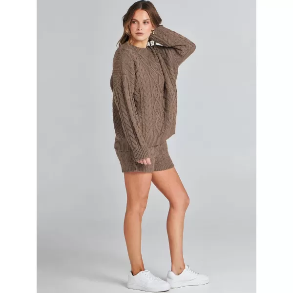 imageANRABESS Womens 2 Piece Outfits Long Sleeve Cable Knit Chunky Oversized Pullover Sweaters Winter Lounge Loungewear SetsBrown