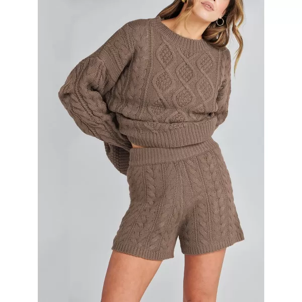 imageANRABESS Womens 2 Piece Outfits Long Sleeve Cable Knit Chunky Oversized Pullover Sweaters Winter Lounge Loungewear SetsBrown
