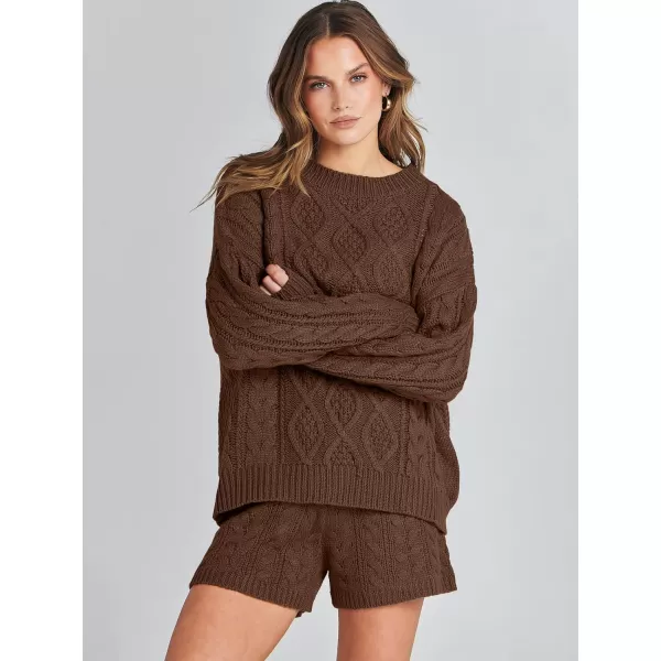 imageANRABESS Womens 2 Piece Outfits Long Sleeve Cable Knit Chunky Oversized Pullover Sweaters Winter Lounge Loungewear SetsCoffee