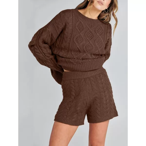 imageANRABESS Womens 2 Piece Outfits Long Sleeve Cable Knit Chunky Oversized Pullover Sweaters Winter Lounge Loungewear SetsCoffee