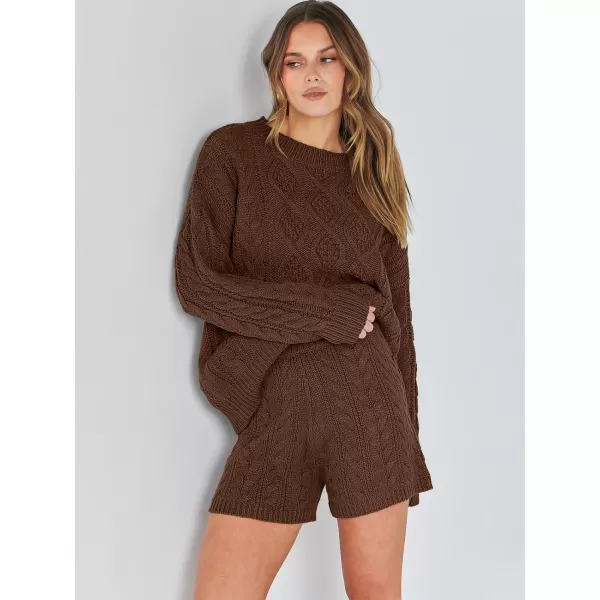 imageANRABESS Womens 2 Piece Outfits Long Sleeve Cable Knit Chunky Oversized Pullover Sweaters Winter Lounge Loungewear SetsCoffee