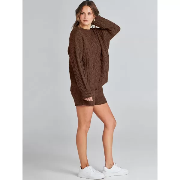 imageANRABESS Womens 2 Piece Outfits Long Sleeve Cable Knit Chunky Oversized Pullover Sweaters Winter Lounge Loungewear SetsCoffee