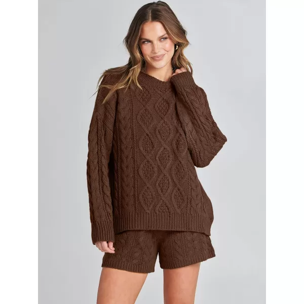 imageANRABESS Womens 2 Piece Outfits Long Sleeve Cable Knit Chunky Oversized Pullover Sweaters Winter Lounge Loungewear SetsCoffee