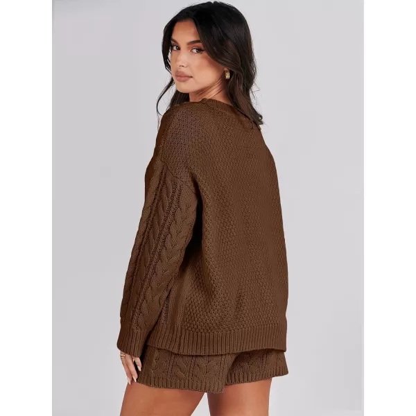 imageANRABESS Womens 2 Piece Outfits Long Sleeve Cable Knit Chunky Oversized Pullover Sweaters Winter Lounge Loungewear SetsCoffee