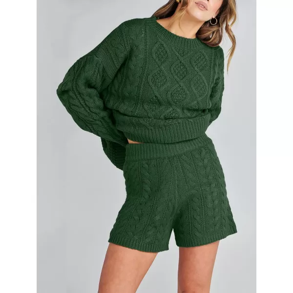 imageANRABESS Womens 2 Piece Outfits Long Sleeve Cable Knit Chunky Oversized Pullover Sweaters Winter Lounge Loungewear SetsDeep Green