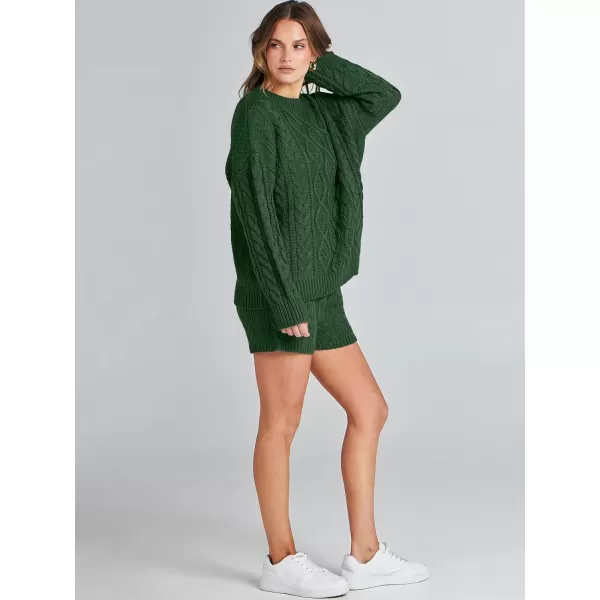 imageANRABESS Womens 2 Piece Outfits Long Sleeve Cable Knit Chunky Oversized Pullover Sweaters Winter Lounge Loungewear SetsDeep Green