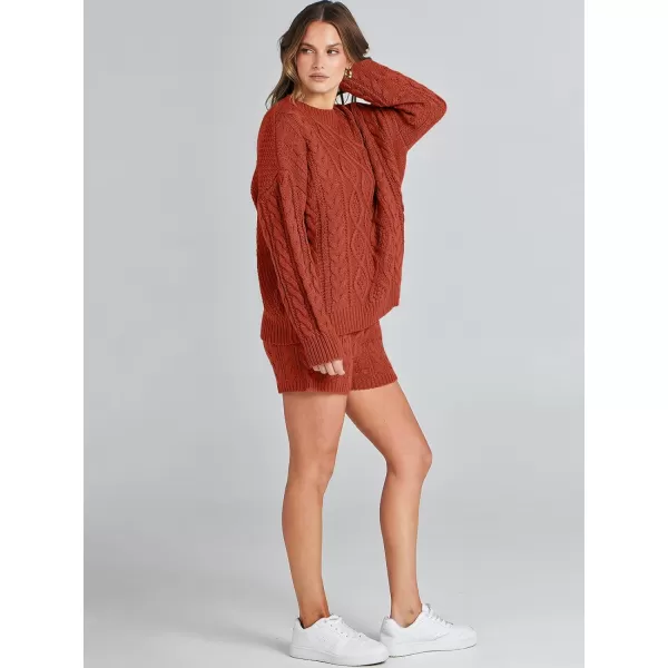 imageANRABESS Womens 2 Piece Outfits Long Sleeve Cable Knit Chunky Oversized Pullover Sweaters Winter Lounge Loungewear SetsRust