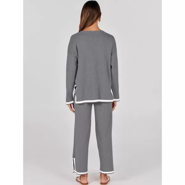 imageANRABESS Womens 2 Piece Outfits Long Sleeve Knit Sweater Top Wide Leg Pants Casual Lounge Sets Travel TracksuitsGrey