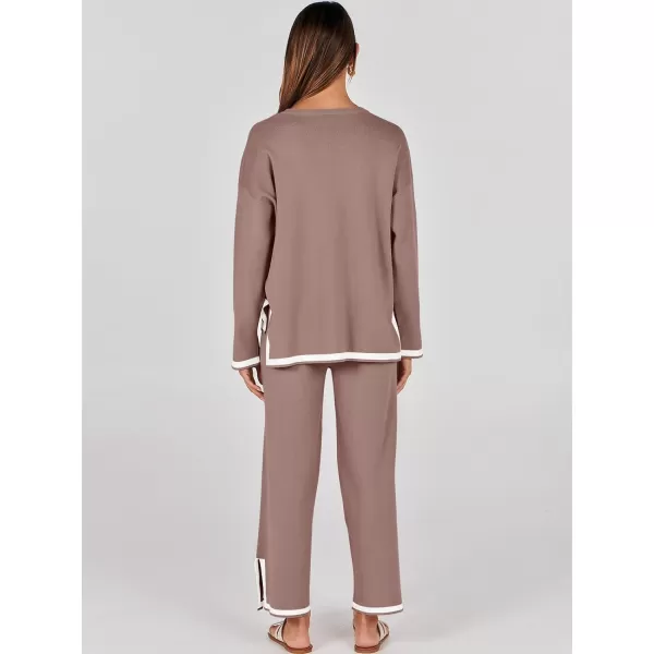 imageANRABESS Womens 2 Piece Outfits Long Sleeve Knit Sweater Top Wide Leg Pants Casual Lounge Sets Travel TracksuitsNutmeg