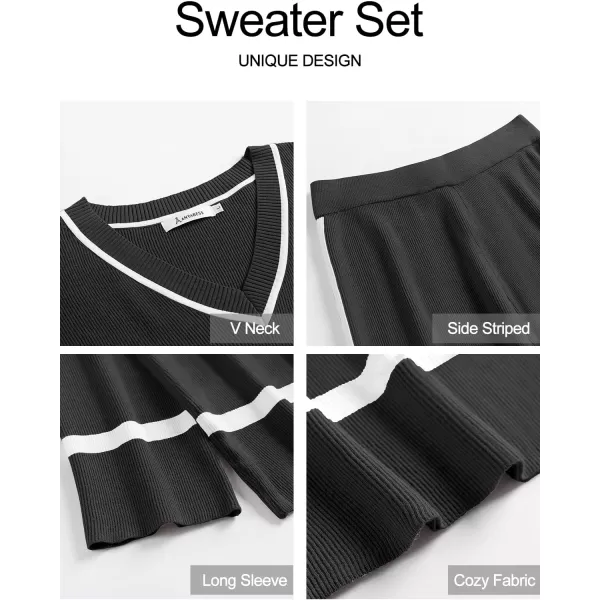 imageANRABESS Womens 2 Piece Outfits Long Sleeve V Neck Knit Sweater Top and Wide Leg Pants Lounge Sets TracksuitsBlack