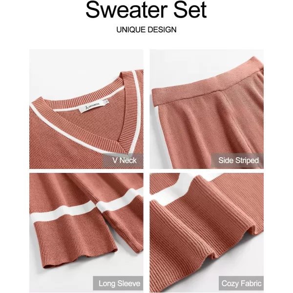 imageANRABESS Womens 2 Piece Outfits Long Sleeve V Neck Knit Sweater Top and Wide Leg Pants Lounge Sets TracksuitsRust Red