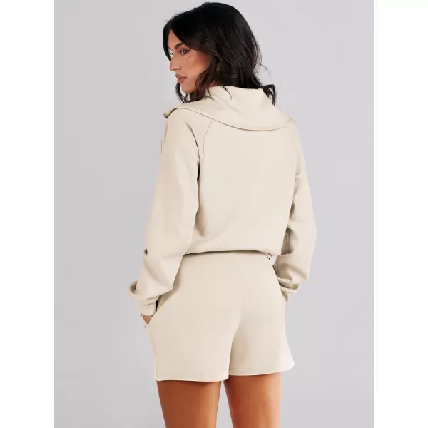 imageANRABESS Womens 2 Piece Outfits Oversized Half Zip Sweat Suits Short Sets 2023 Fall Comfy Sweatshirt Matching Lounge SetsApricot
