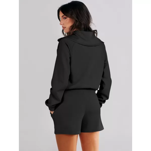 imageANRABESS Womens 2 Piece Outfits Oversized Half Zip Sweat Suits Short Sets 2023 Fall Comfy Sweatshirt Matching Lounge SetsBlack